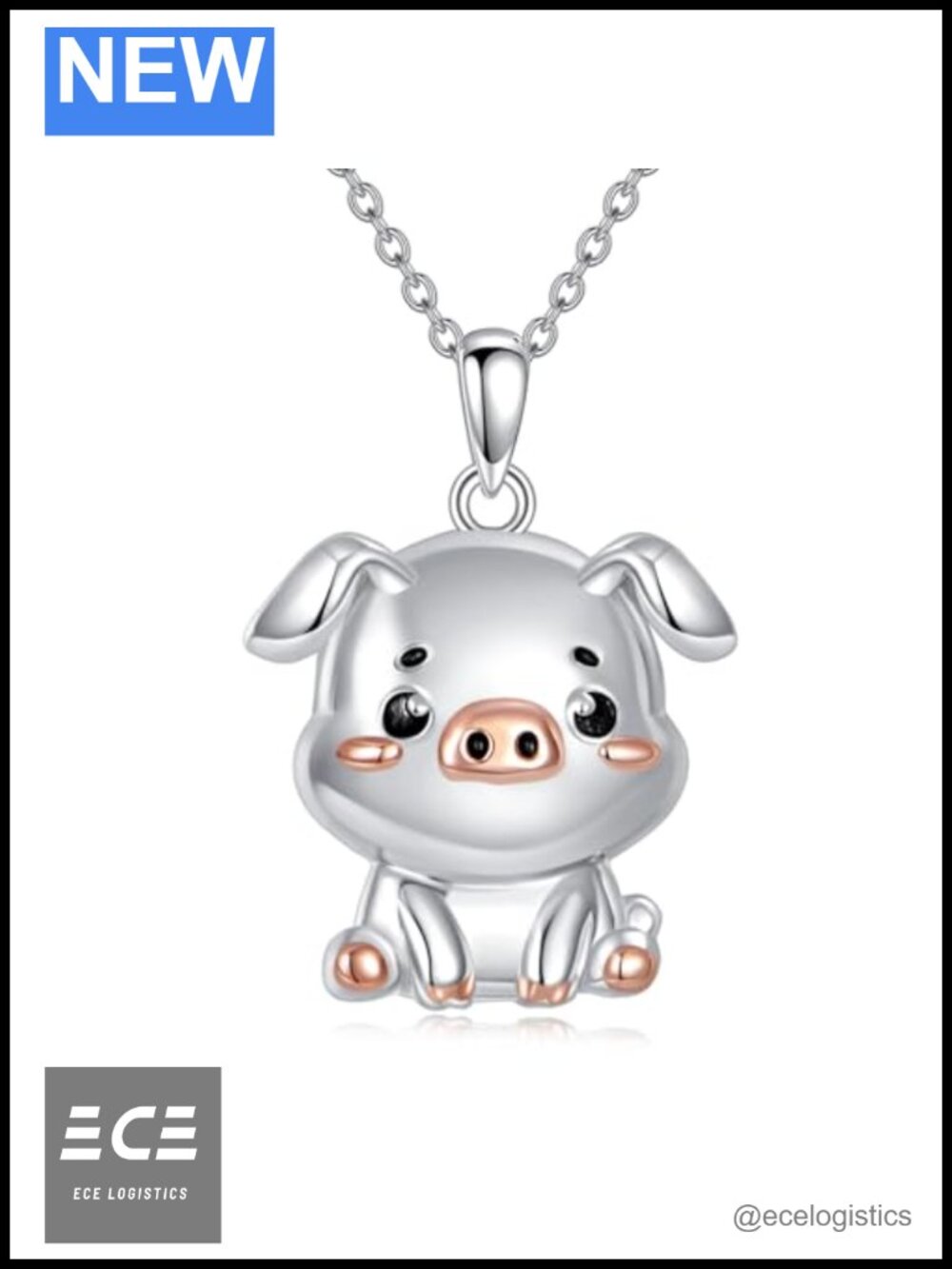 Sterling Silver Pig Necklace Women Adjustable Animal Pendant Jewelry Gift